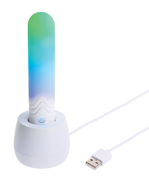 Illumination THE Bullet Vibrator White with colorful LED light and USB charging dock.