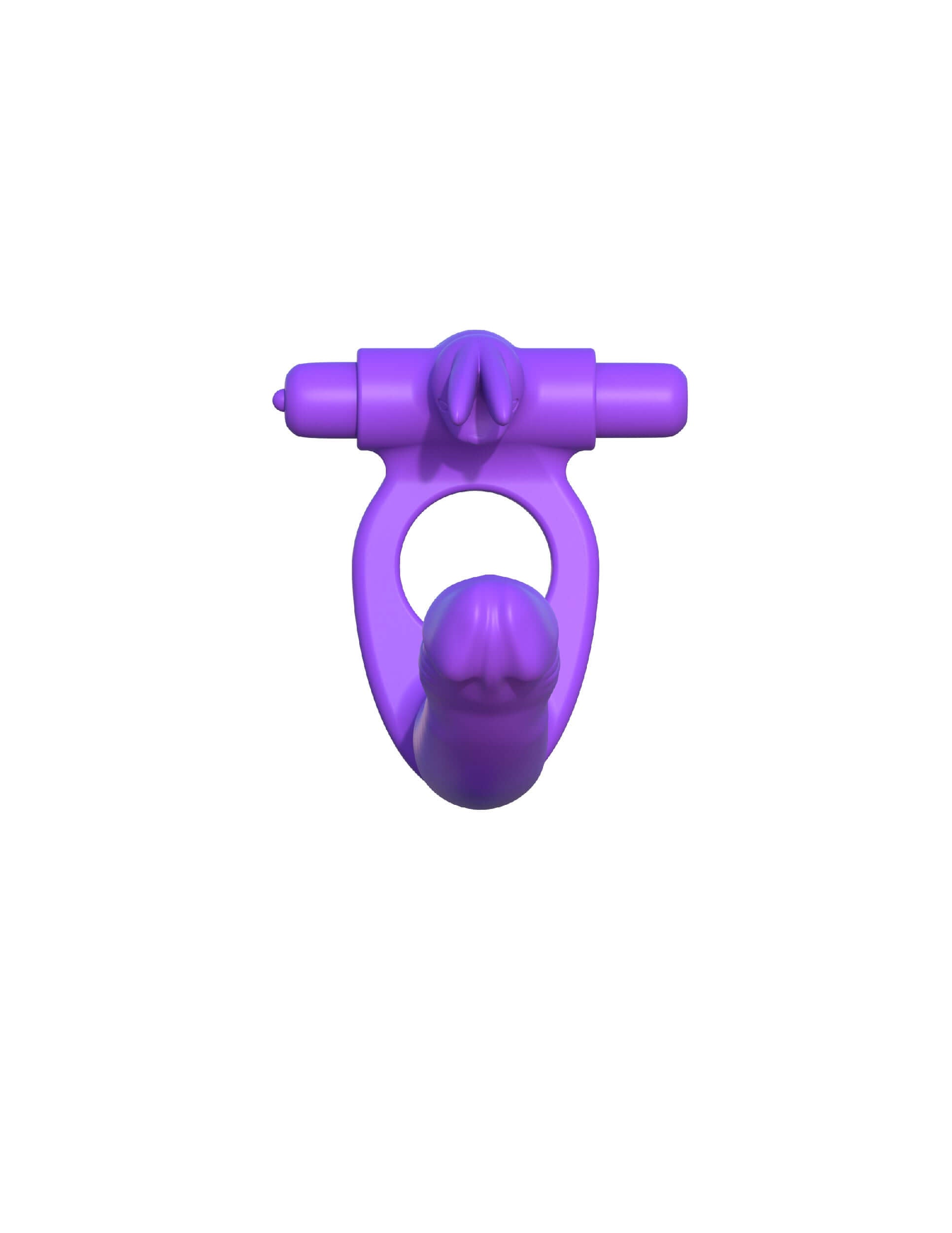 Fantasy C-Ringz Silicone Double Penetrator Rabbit Purple toy featuring dual stimulators and a performance ring.