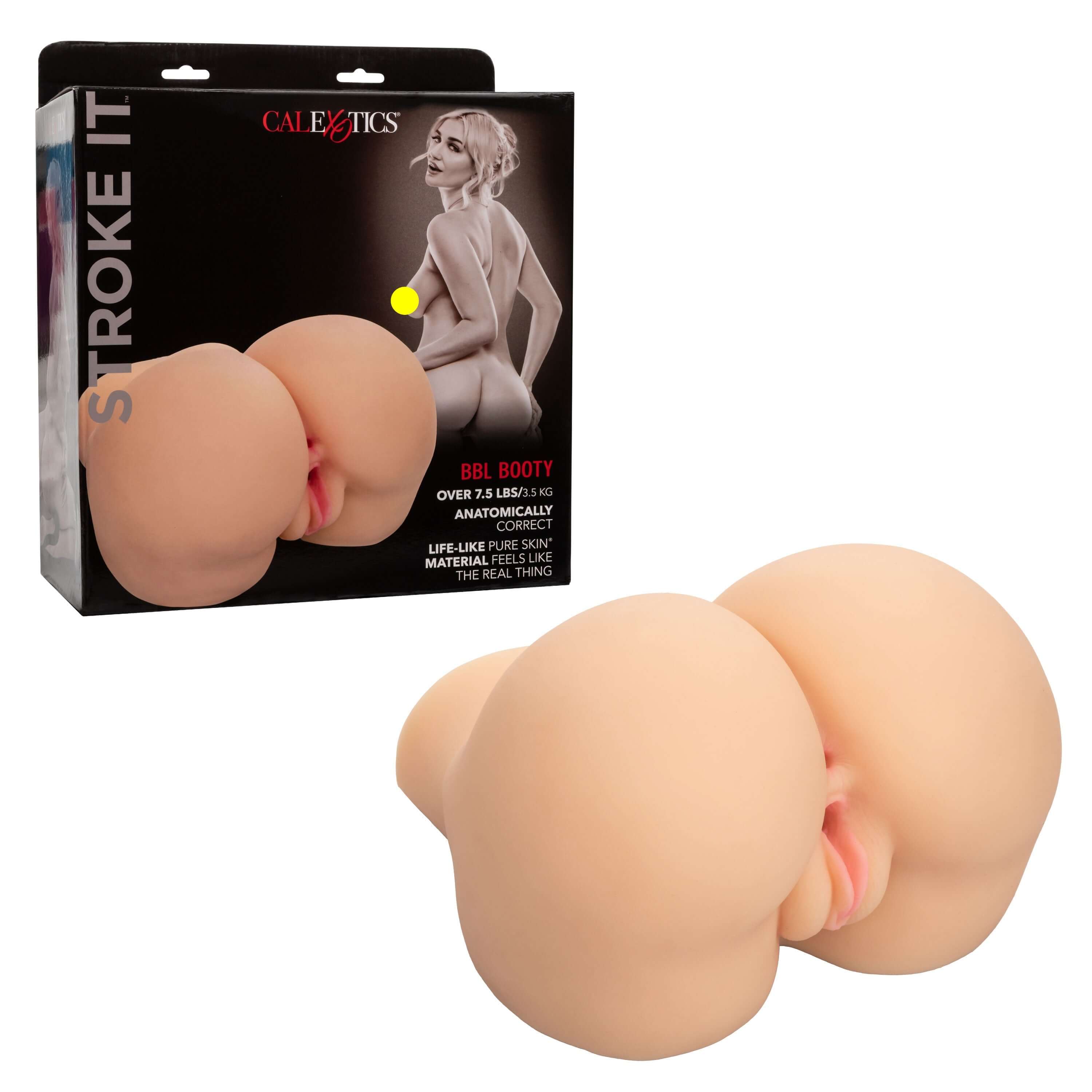 Stroke It Bbl Booty Masturbator Ivory packaging and product view showcasing realistic texture and anatomical design.