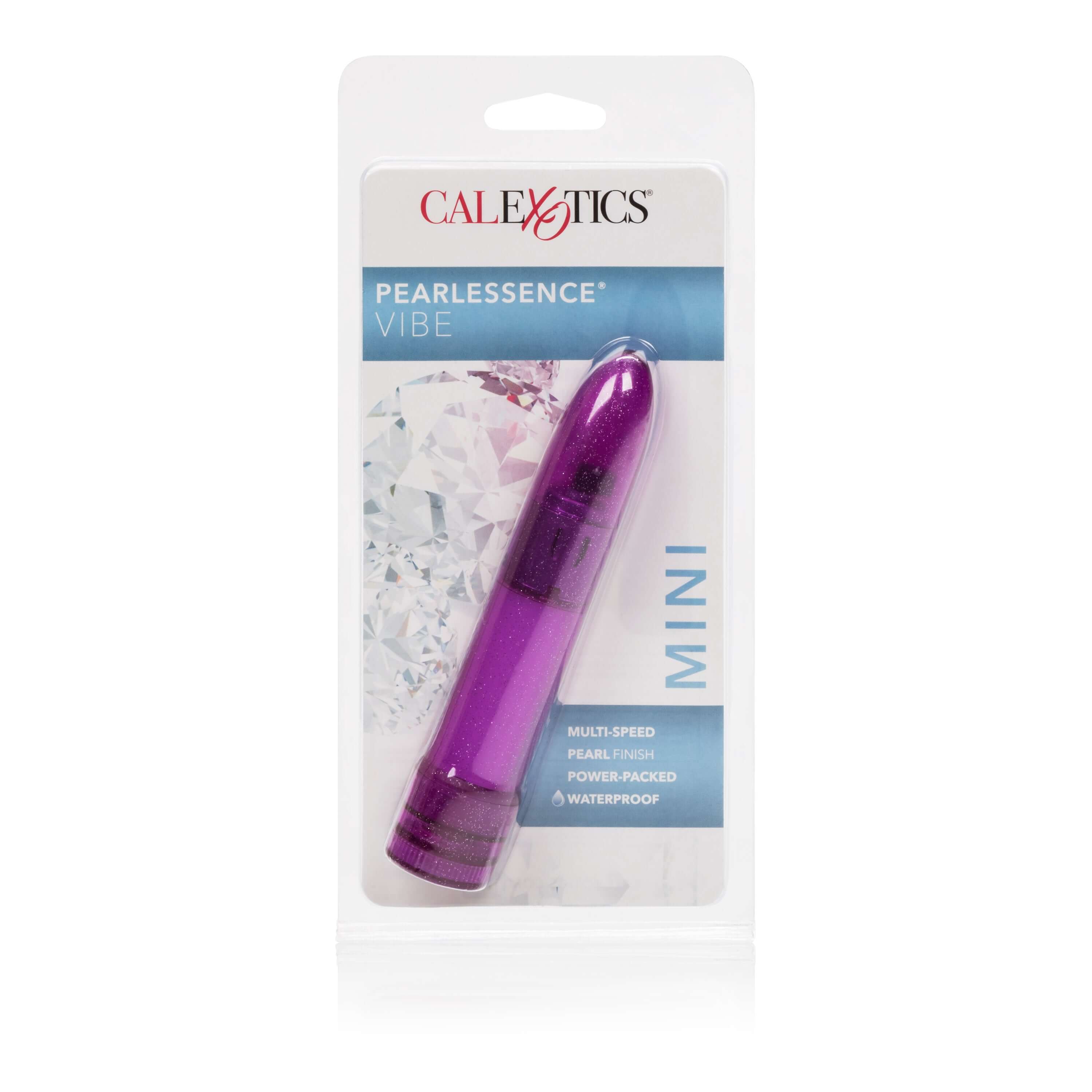 Mini Pearlessence Vibe Purple packaging showcasing the sleek and powerful compact vibrator by CalExotics.