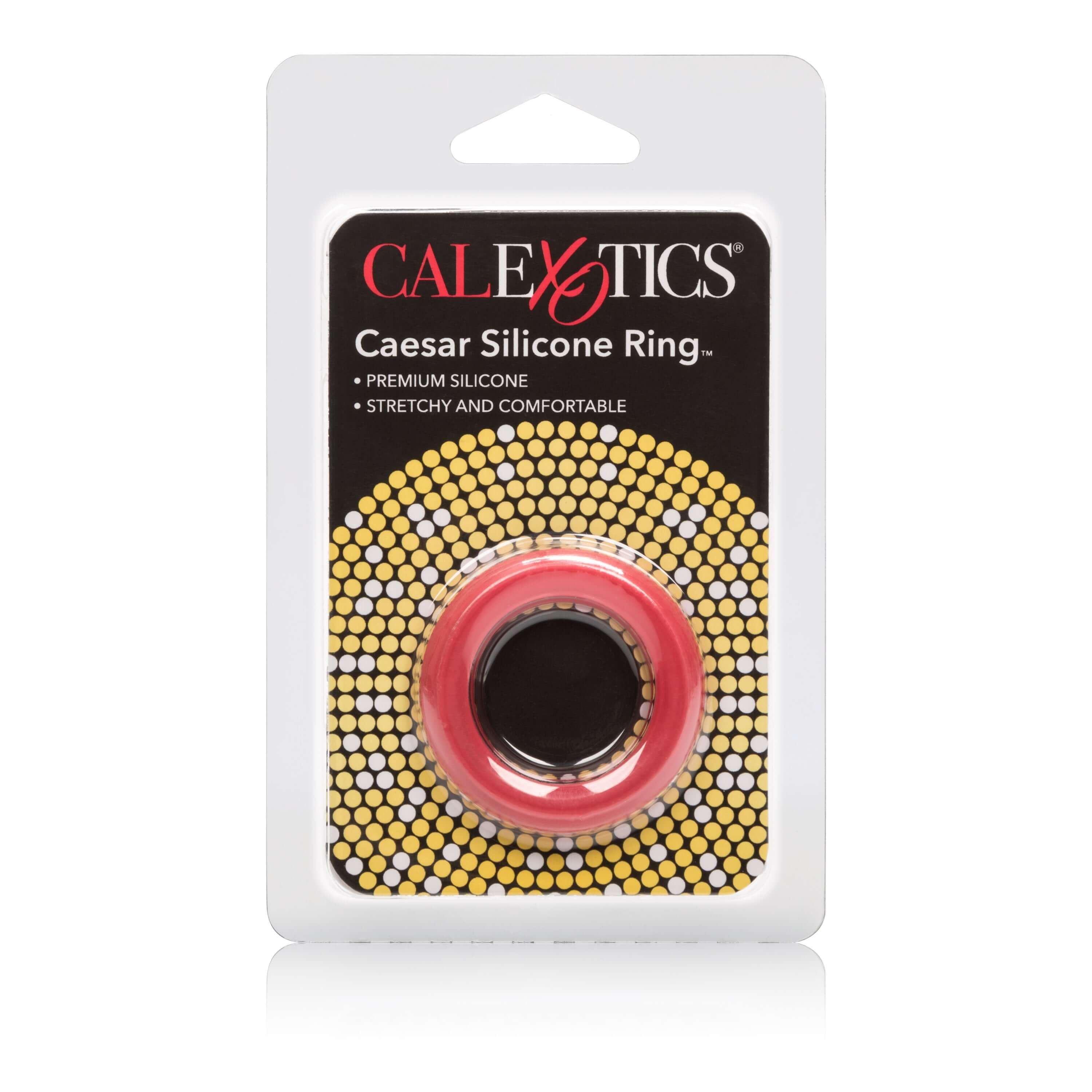Adonis Caesar Silicone Ring Red packaging showcasing stretchy and comfortable premium silicone design.