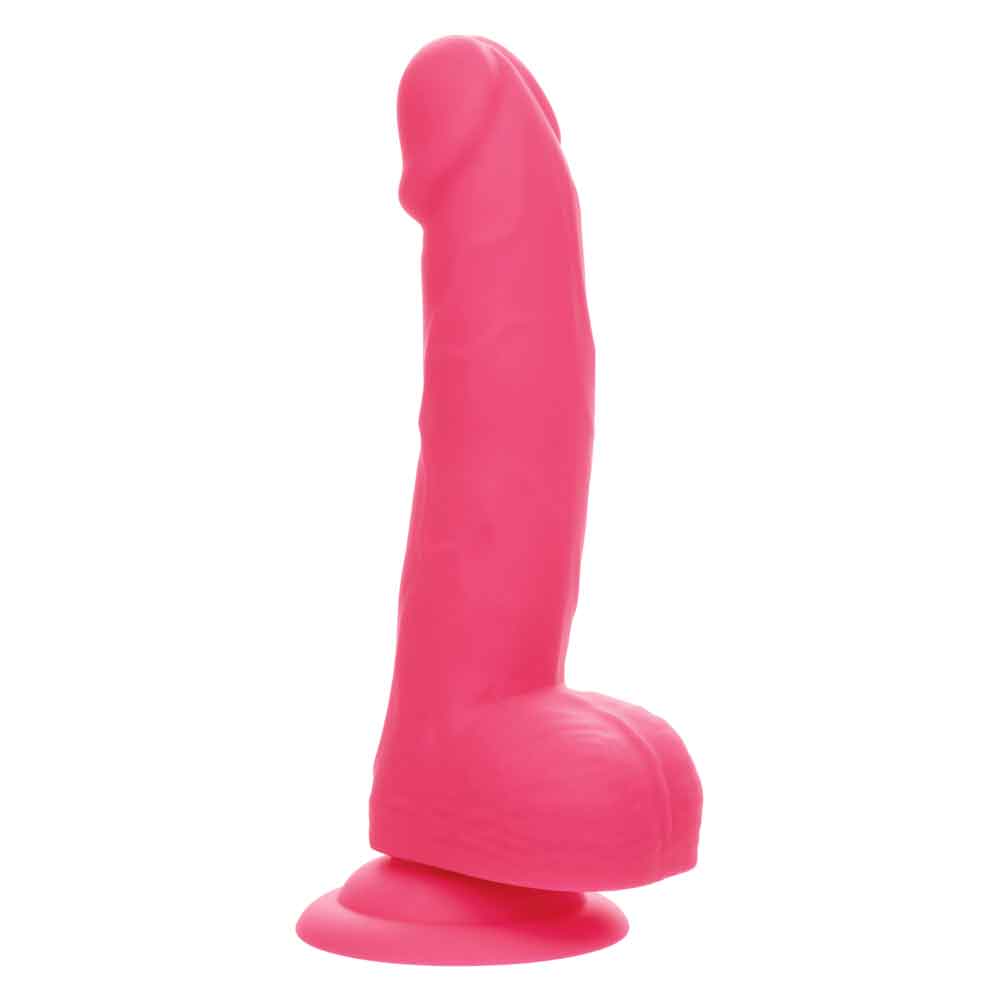 Pink Neon Silicone Studs 6 Inch Dildo with Suction Base