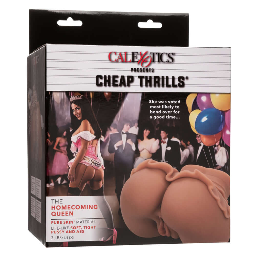 Cheap Thrills The Homecoming Queen masturbator in packaging featuring Pure Skin material for a realistic feel, 3 lbs./1.4 kg, dual entry design