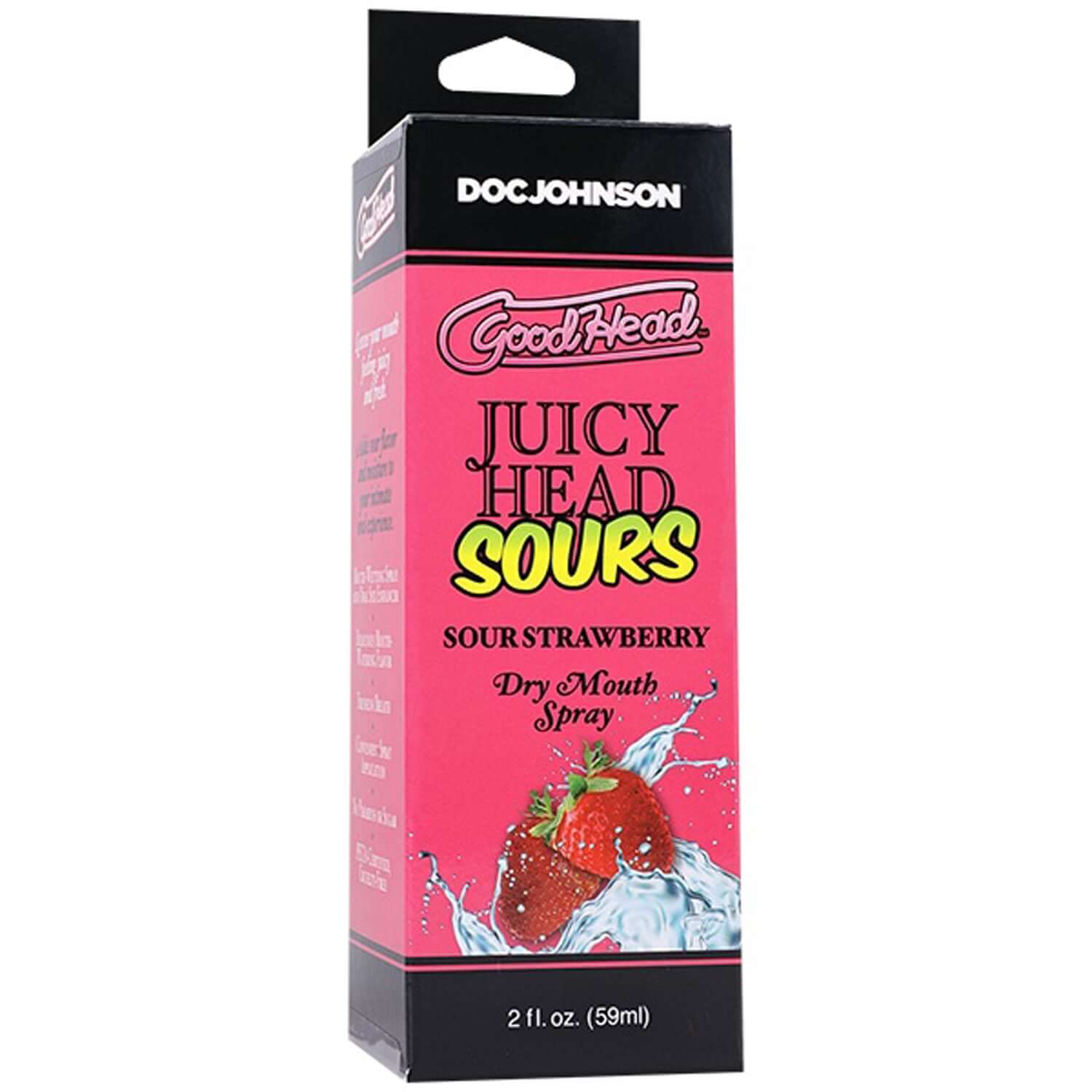 Goodhead Juicy Head Sour Strawberry Dry Mouth Spray 2 fl oz box with strawberry image for moisture and fresh breath