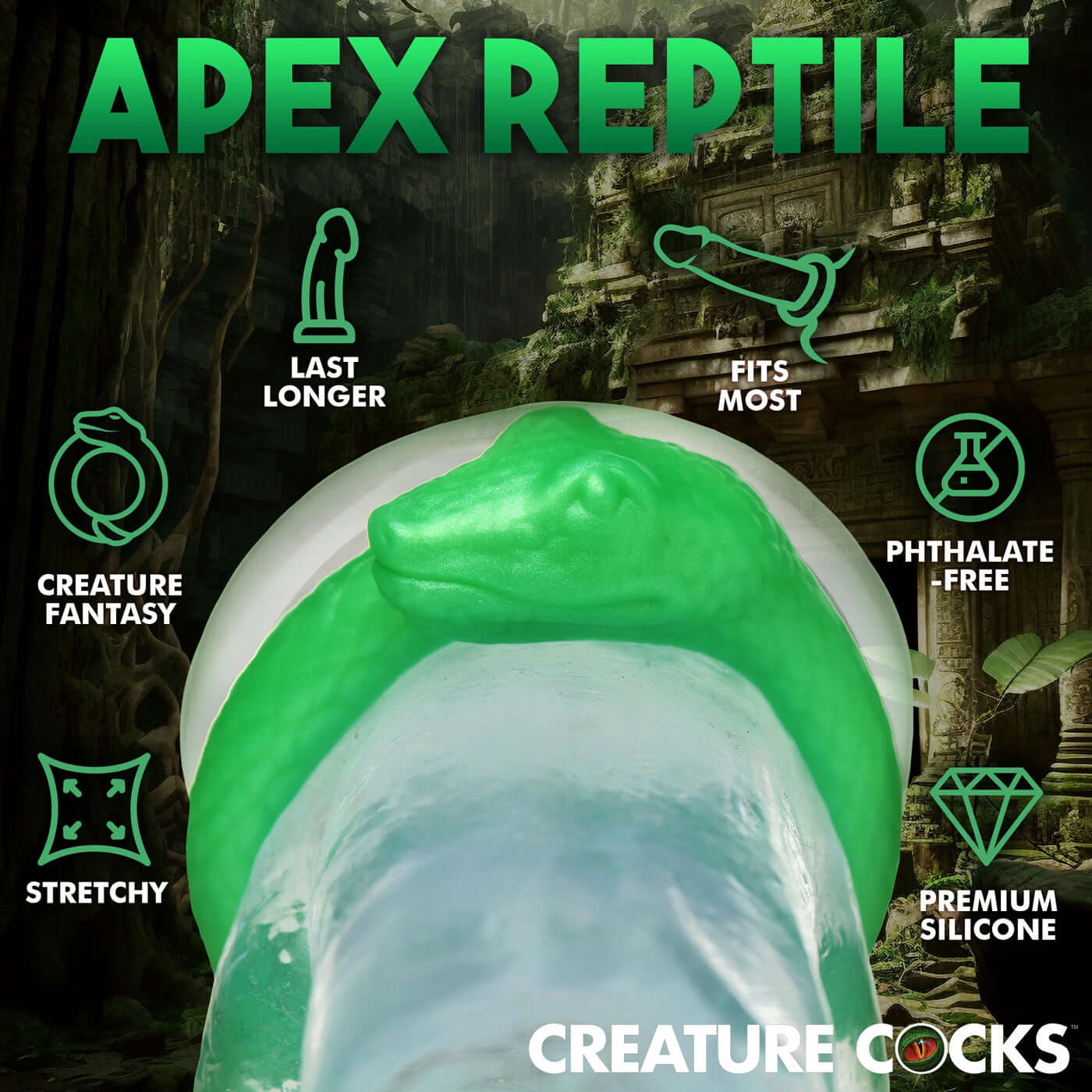 Green Serpentine Silicone Cock Ring for Creature Fantasy Play - Stretchy, Phthalate-Free, and Premium Silicone