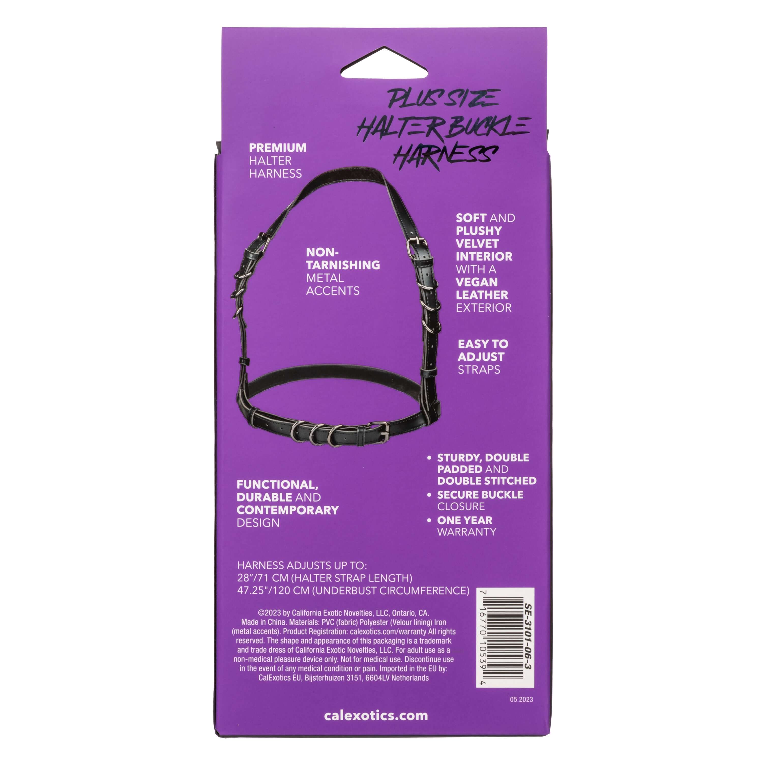 Back view of the Euphoria Collection Plus Size Halter Buckle Harness, featuring premium materials and adjustable design.