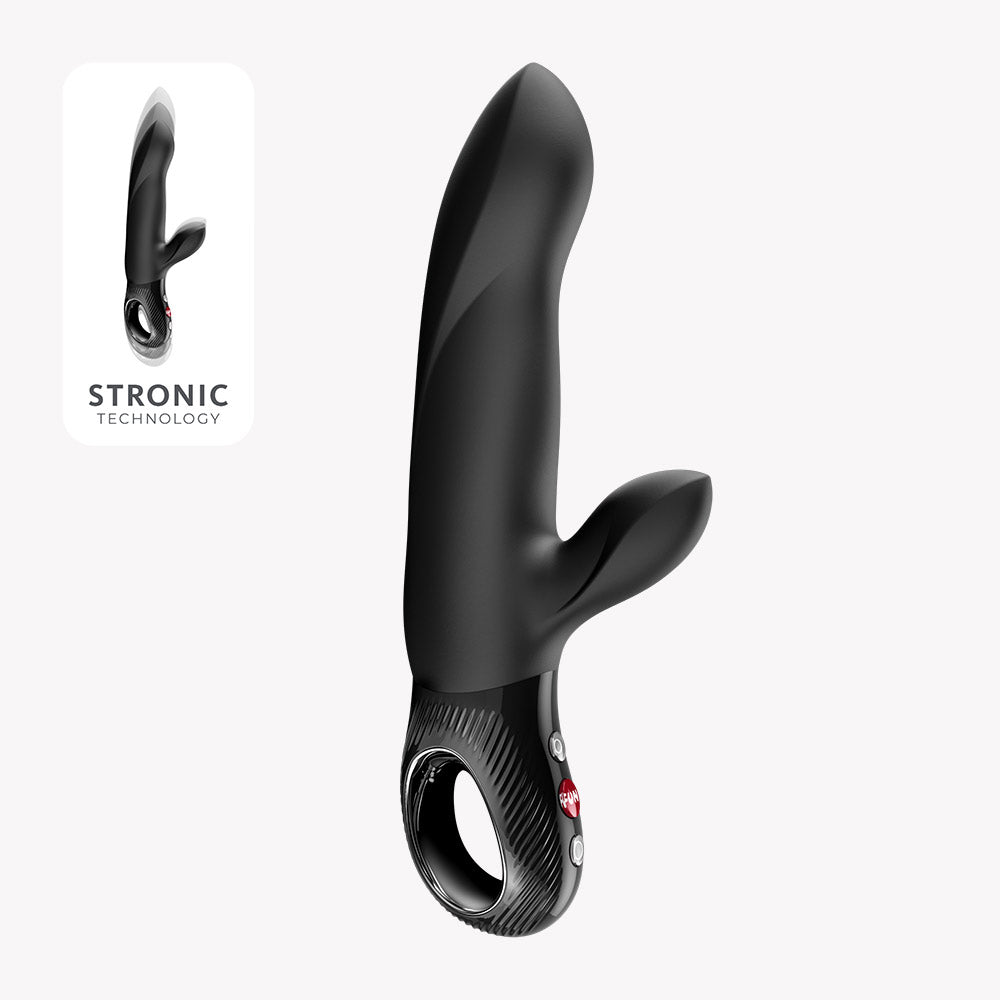 Fun Factory Bi Stronic Arc Vibrator Black showcasing self-thrusting dual stimulation technology.