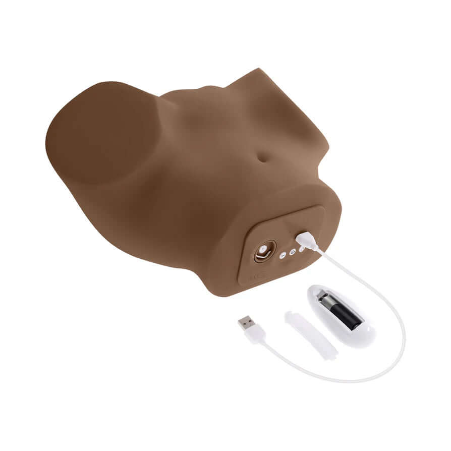 Squirt for Me Chanell Heart Movie & Realistic Squirting Stroker Dark showing its lifelike design and USB charging.