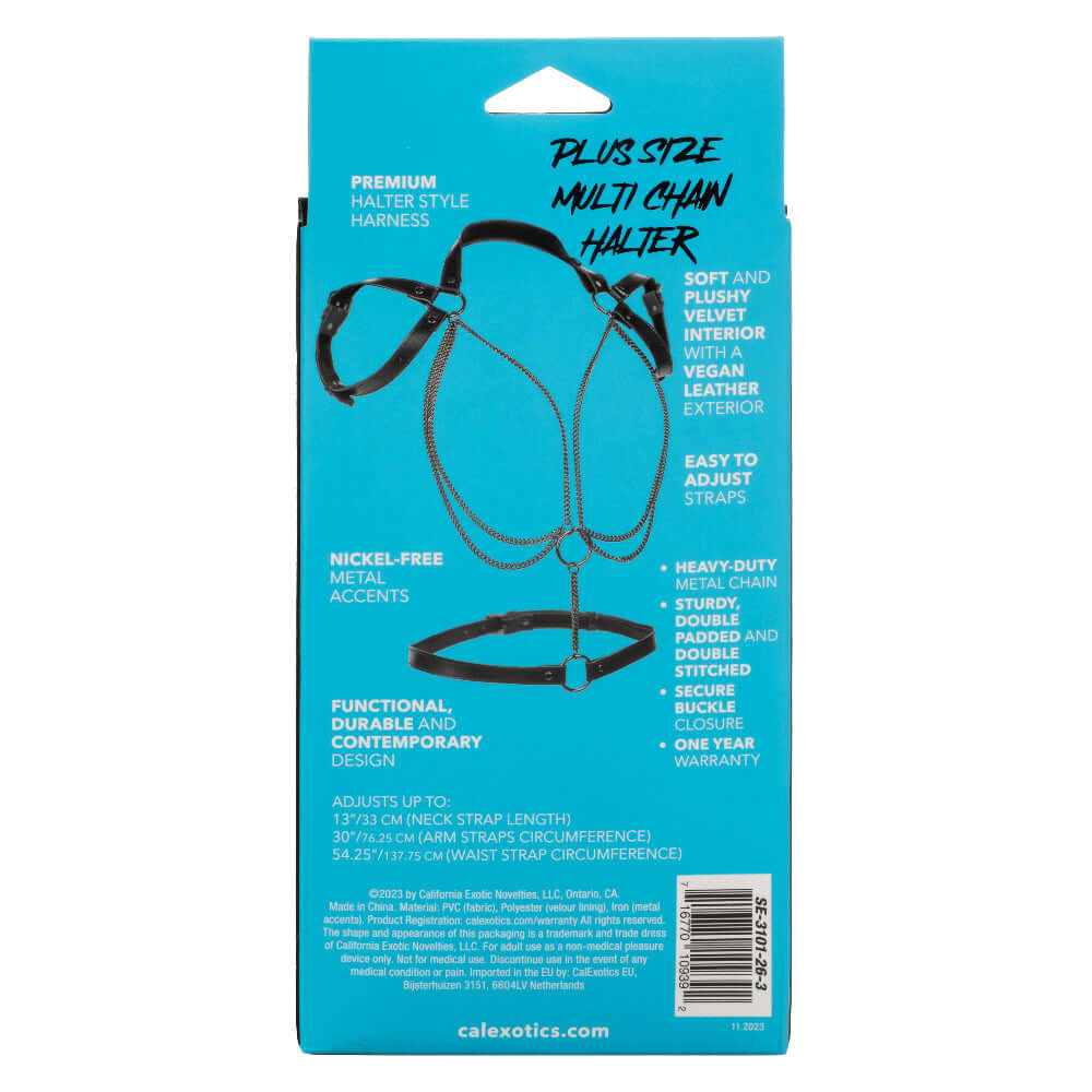 Euphoria Collection Plus Size Multi Chain Halter Black packaging with product details and features.