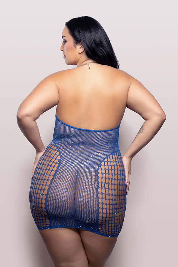 When Stars Align Rhinestone Halter Dress - Queen - Blue-2