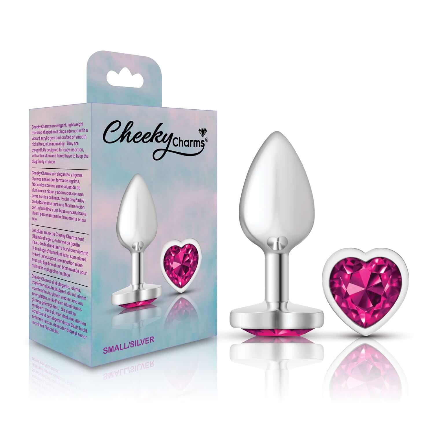 Bright Pink Heart Gem Silver Metal Plug - Sm-6