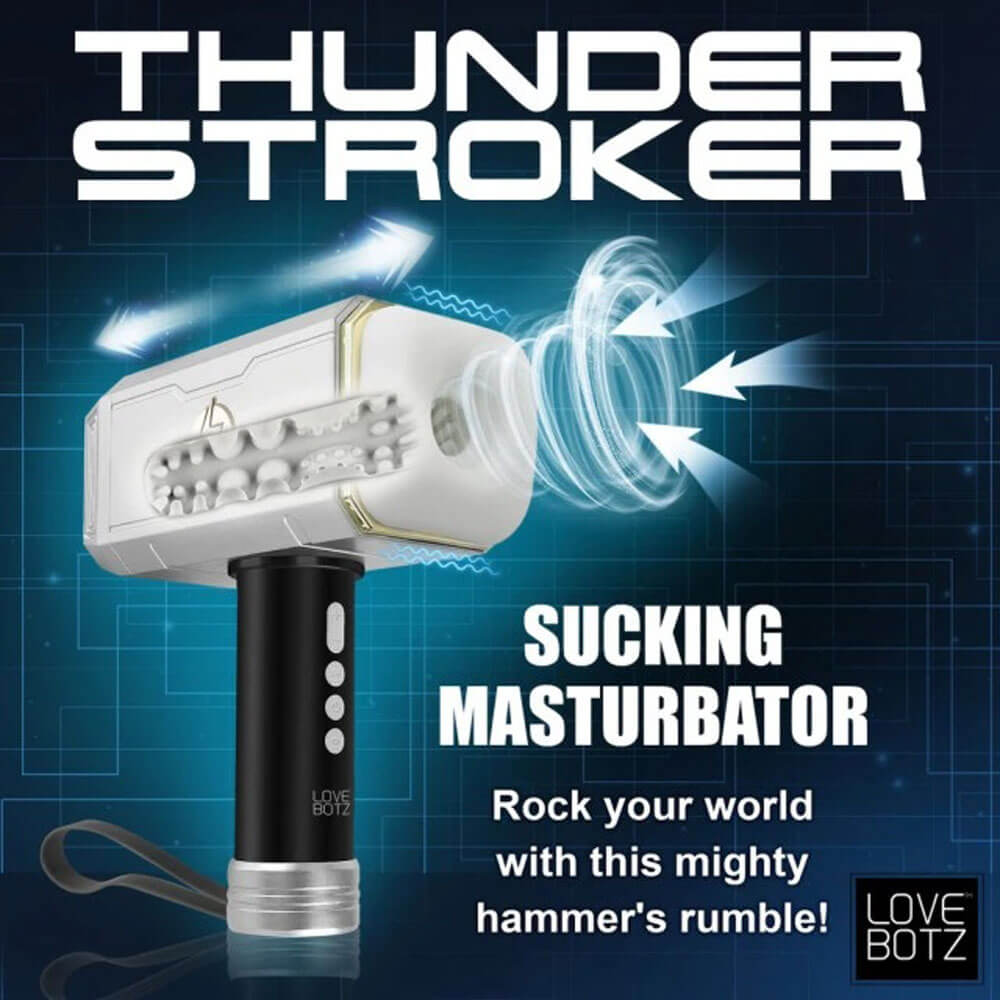 Thunder Stroker Sucking Masturbator Silver with powerful suction and vibration features, designed for intense pleasure.