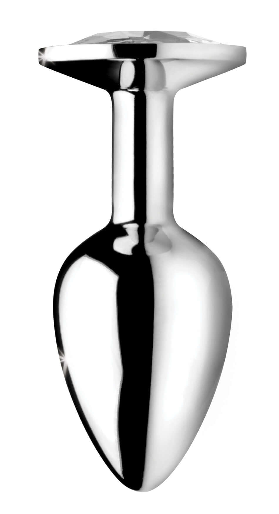 Clear Gem Anal Plug Medium Booty Sparks featuring a sleek metal finish and a dazzling crystal gem base.