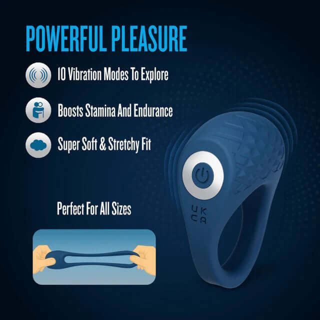 Performance Plus Flex Pro Ring Blue features powerful pleasure with 10 vibration modes and a stretchy fit for all sizes.