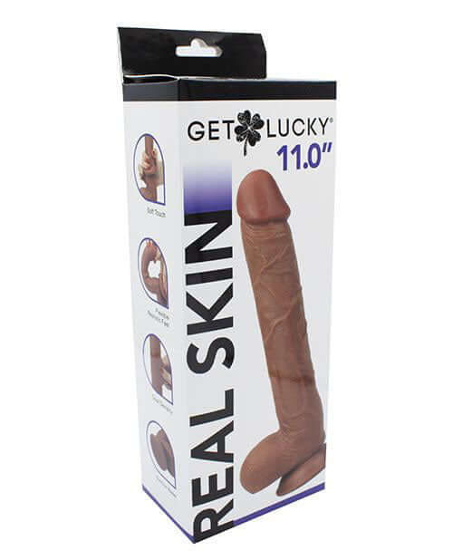 Real Skin 11 Inch Dual Layer Dong Light Brown packaging showcasing realistic design and dual-density features.
