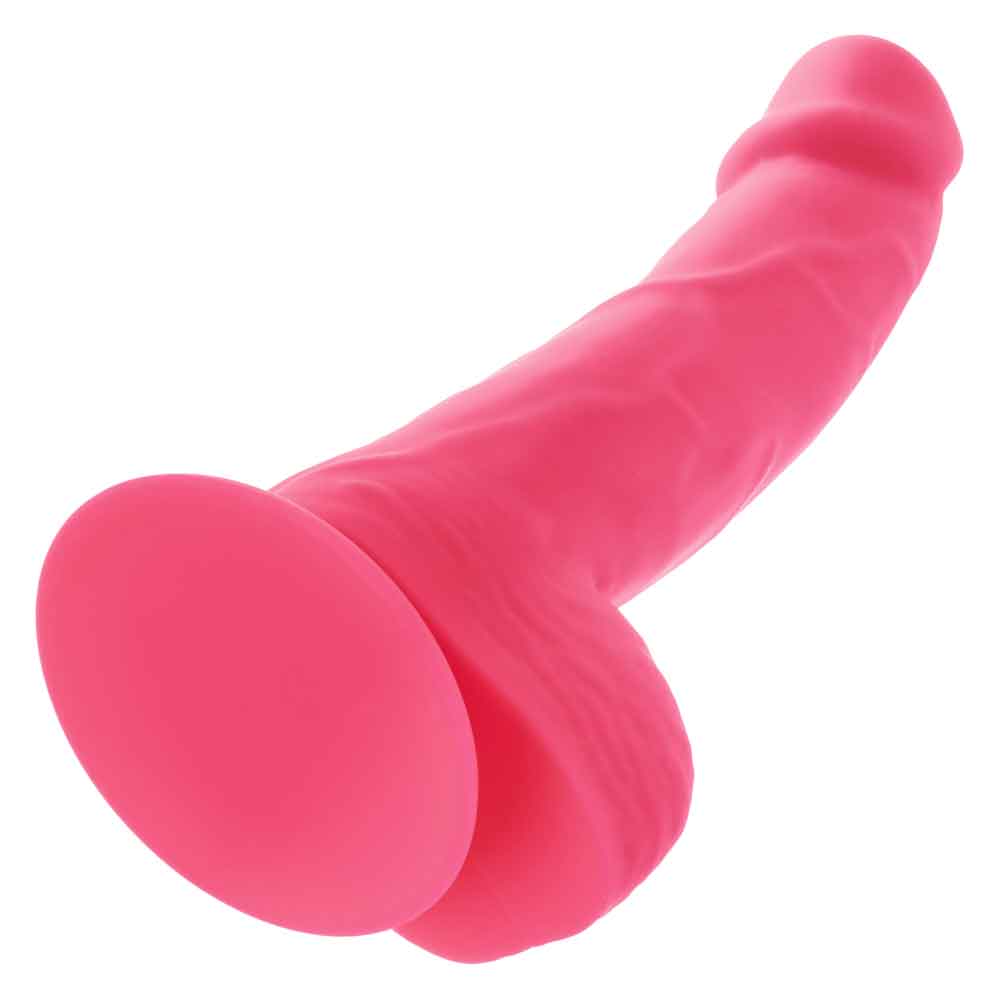 Neon Silicone Studs 6 Inch Pink Dildo with Suction Cup - Realistic Design, Firm Feel, Colorful Adult Toy for Vibrant Pleasure.