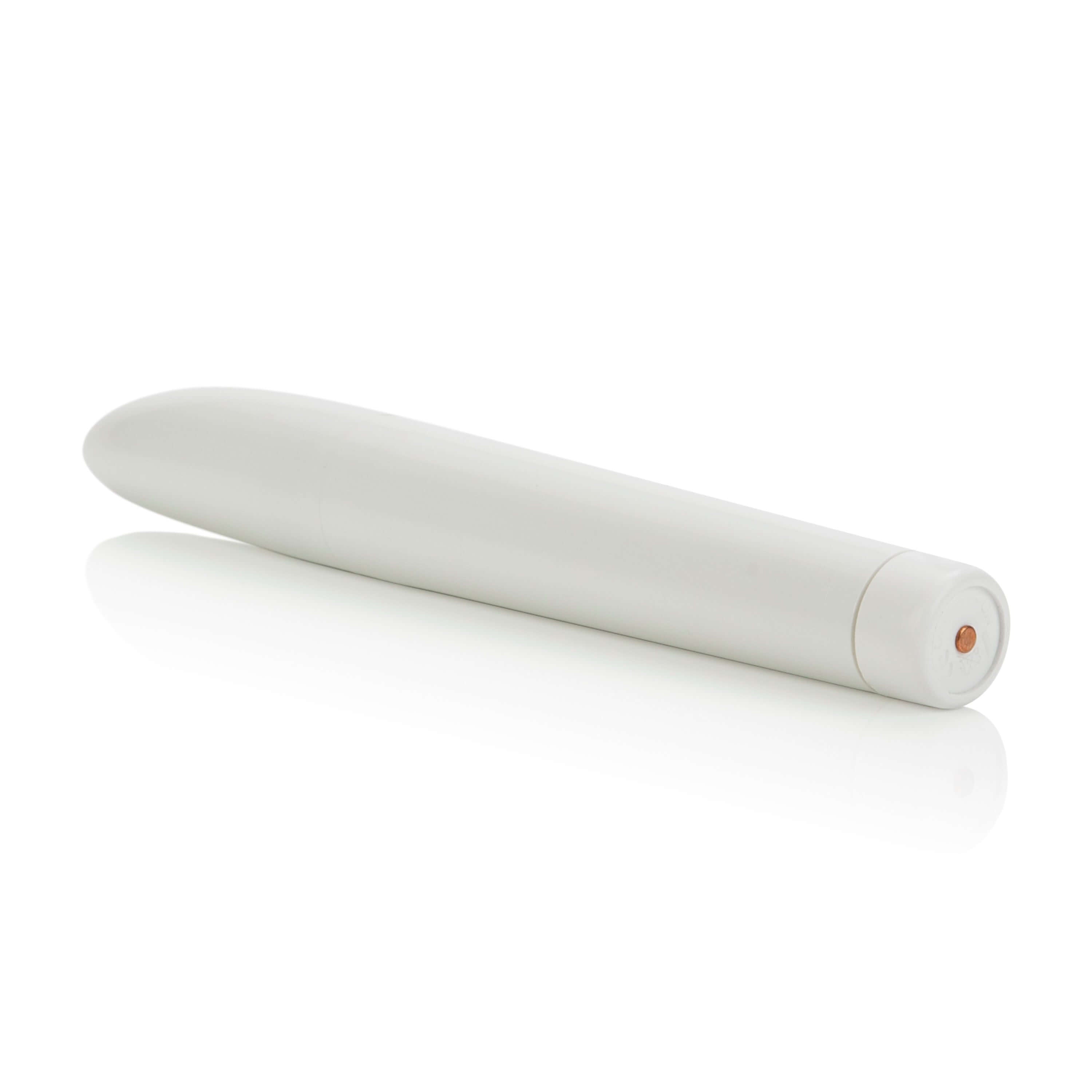 Classic Chic Maxi Mystique Hard Vibrator White displayed on a reflective surface.