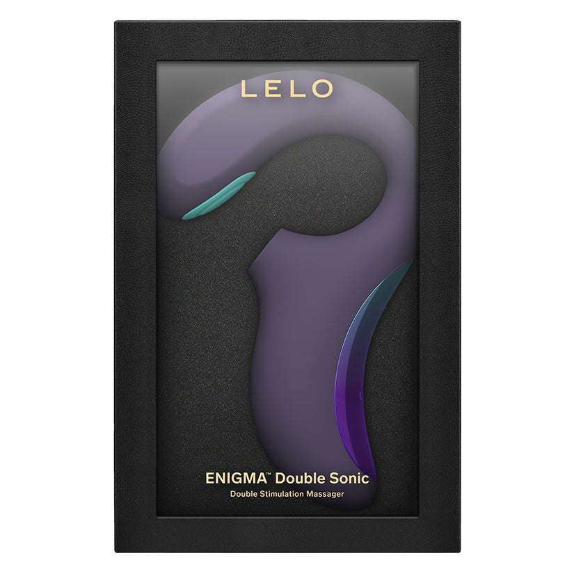 Lelo Enigma Double Sonic A-Spot Vibrator Cyber Purple displayed in elegant packaging with sleek design.