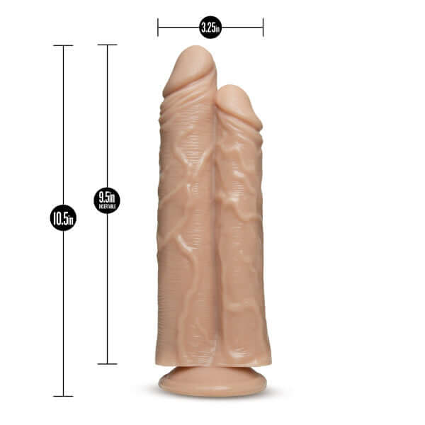 Dr Skin Double Stuffed 10.5 inches Dildo Vanilla showcasing realistic texture and dimensions 10.5 inches tall and 3.25 inches wide.