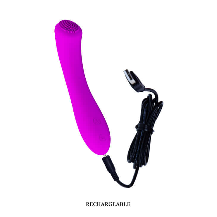 Pretty Love Len Rechargeable Wand Massager Purple with charging cable for versatile pleasure.