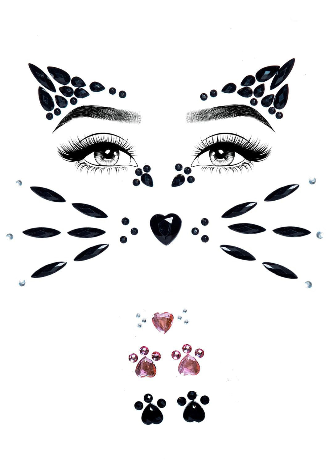 Leg Avenue Animal Rhinestone Stick-on Jewels design featuring cat face with rhinestones and metallic accents.