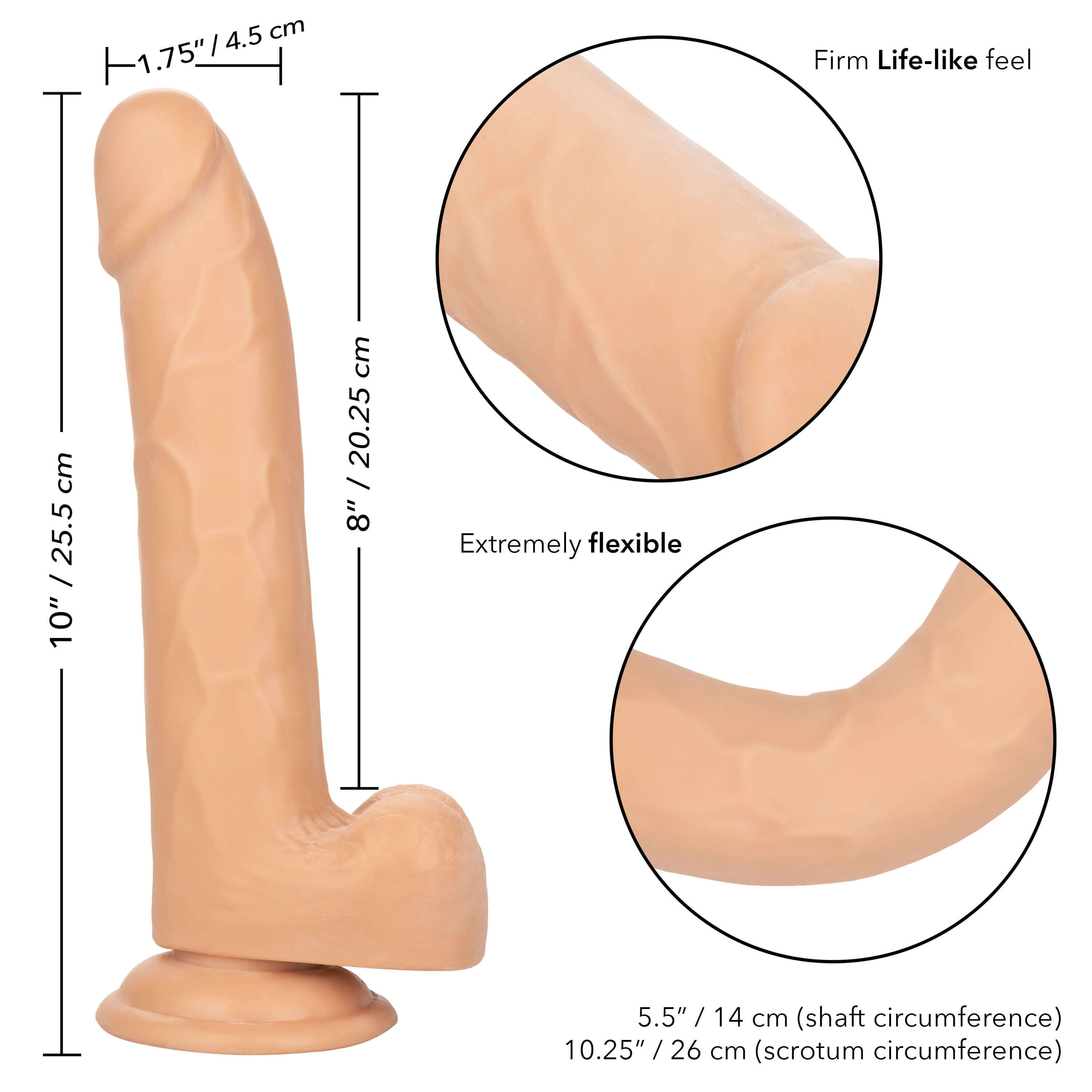 Size Queen 8 inch Dildo Ivory, showcasing lifelike details and flexible design for pleasure and satisfaction.