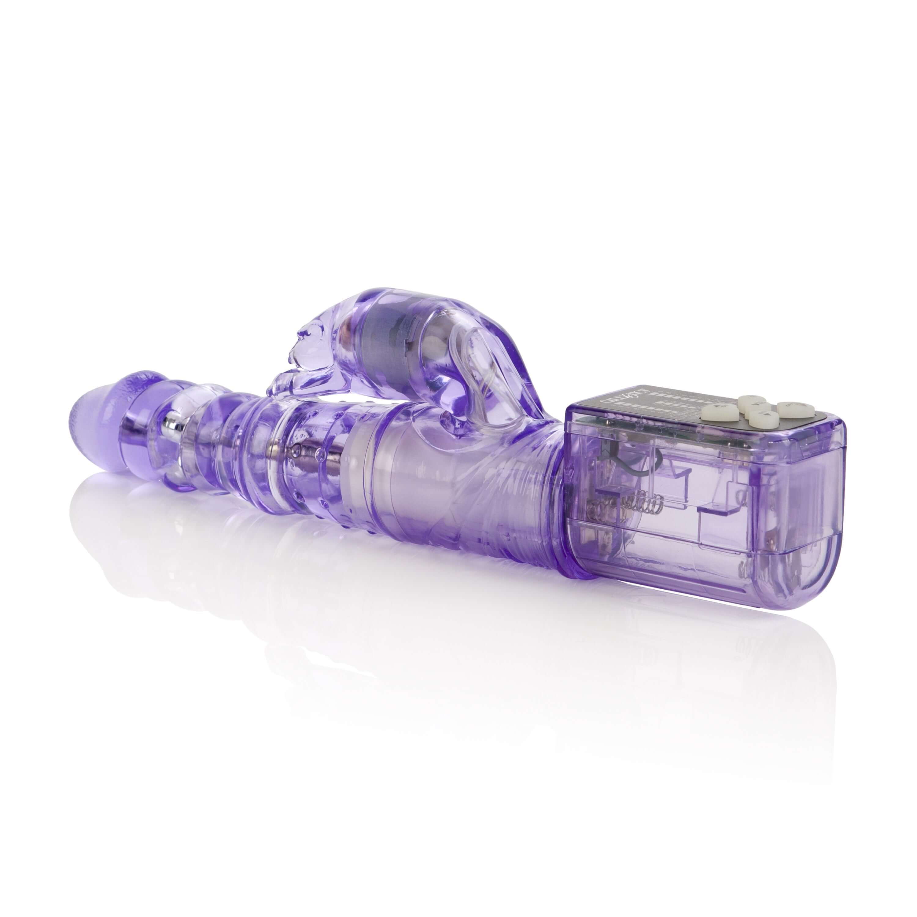 Thrusting Panther Rotating Rabbit Vibrator in a sleek purple design showcasing its multi-action stimulation features.