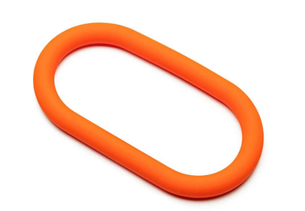 Perfect Fit Hefty Wrap Ring 9 inch Silicone Orange on a white background, showcasing its flexible design and vibrant color.