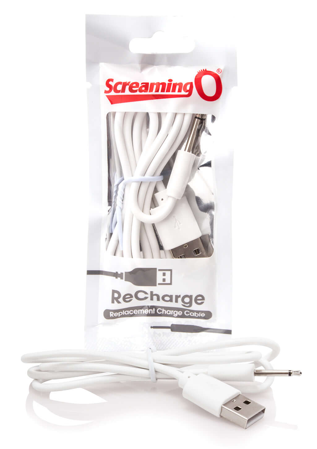 Screaming O Recharge Charging Cable in packaging, perfect replacement for compatible rechargeable products.