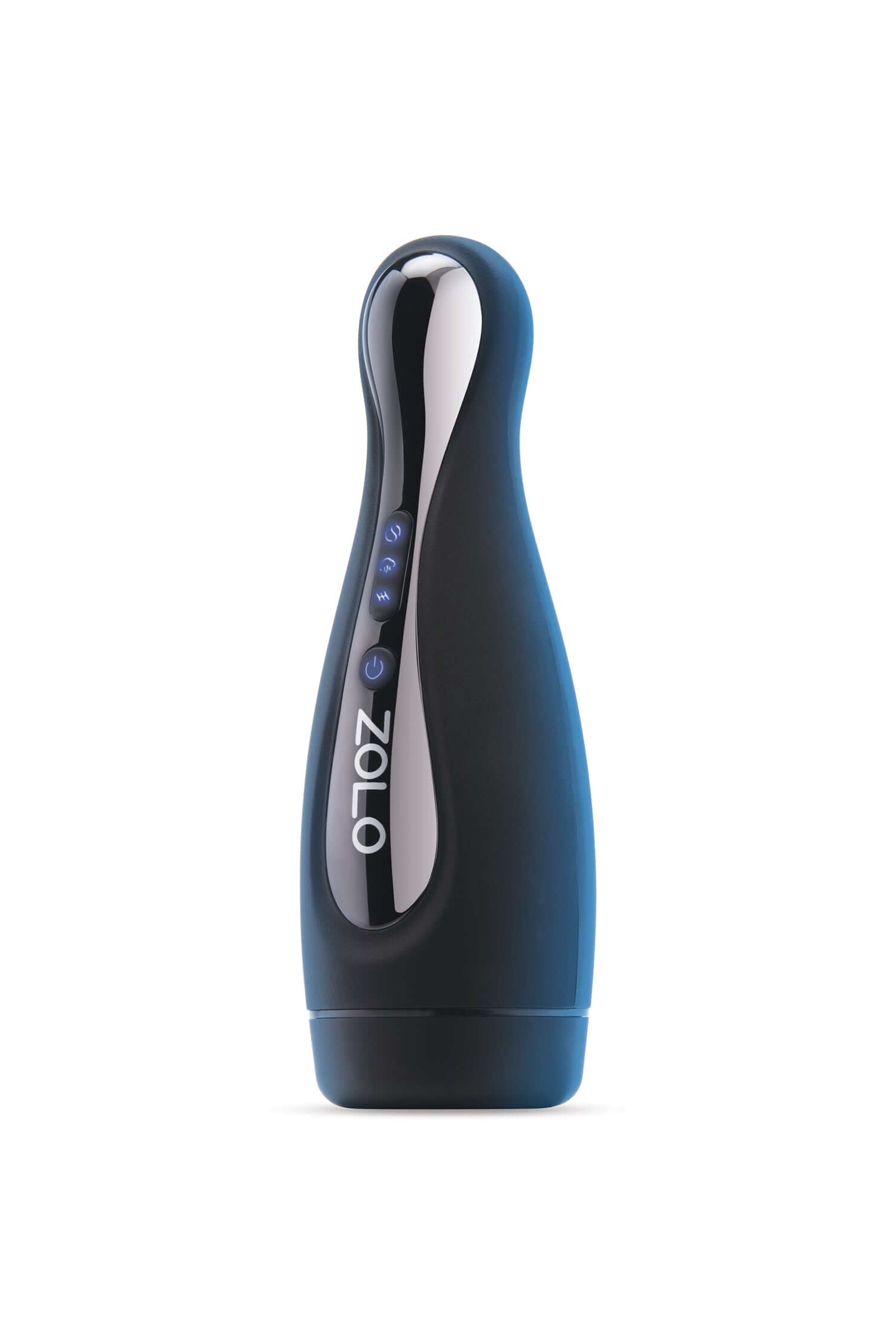 ZOLO Blowpin vibrating blowjob penis massager in sleek black design with control buttons and USB charging feature.