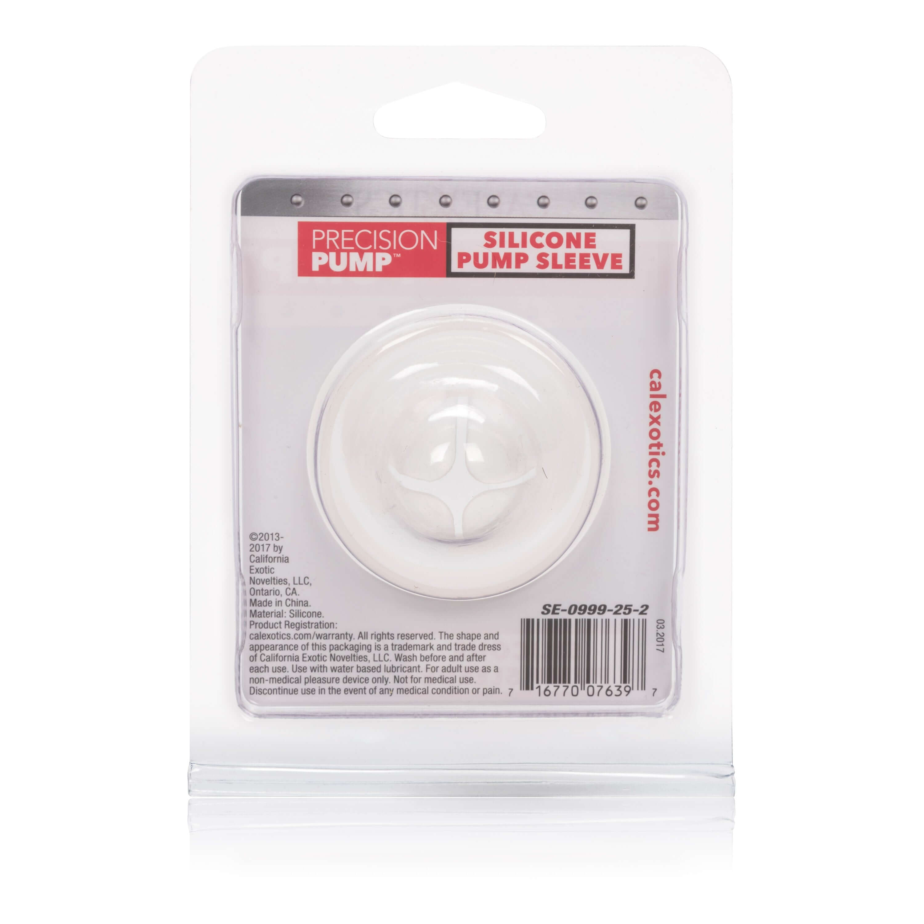 Precision Pump Silicone Pump Sleeve Clear packaging showing a transparent, stretchy silicone pump sleeve accessory.