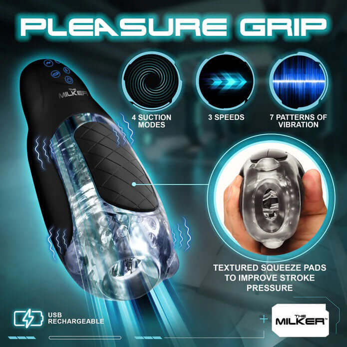 Pleasure Grip Sucking and Vibrating Masturbator - Black-3