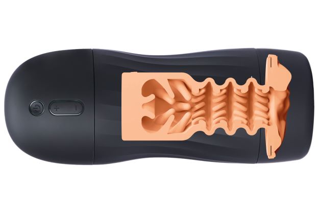 Maxtasy Stroke Master Automatic Male Stroker Nude showing motorized sleeve and detailed texture design.