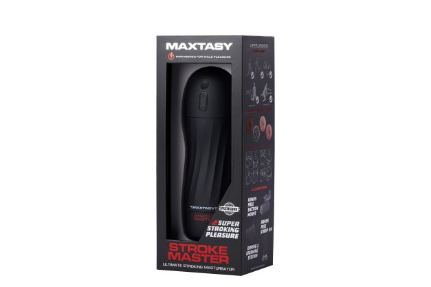 Maxtasy Stroke Master Automatic Male Stroker Nude packaging showcasing features for ultimate male pleasure.