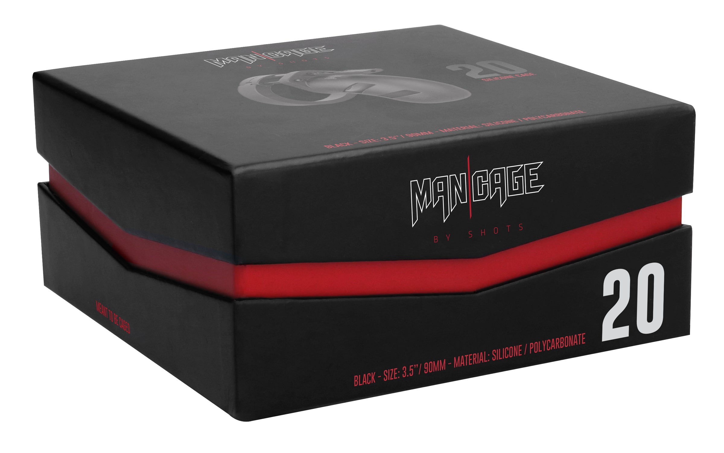 Silicone Chastity Cock Cage Small packaging with size and material details on the box.