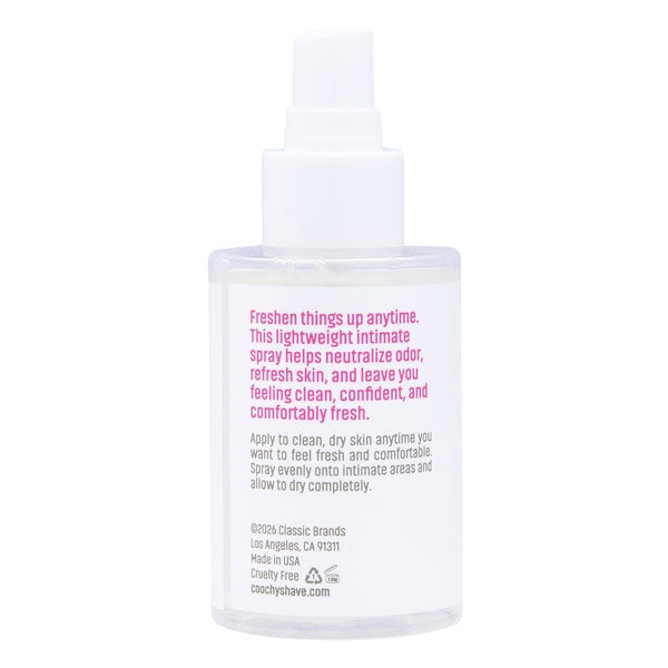 Coochy Intimate Feminine Spray 4 Oz bottle showcasing a lightweight intimate spray for freshness and comfort.