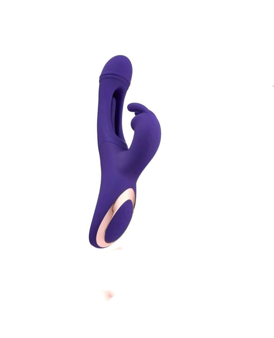 Violet Flutter Touch Rabbit vibrator with three motors and fluttering stimulator designed for intense G-Spot stimulation and ultimate pleasure.