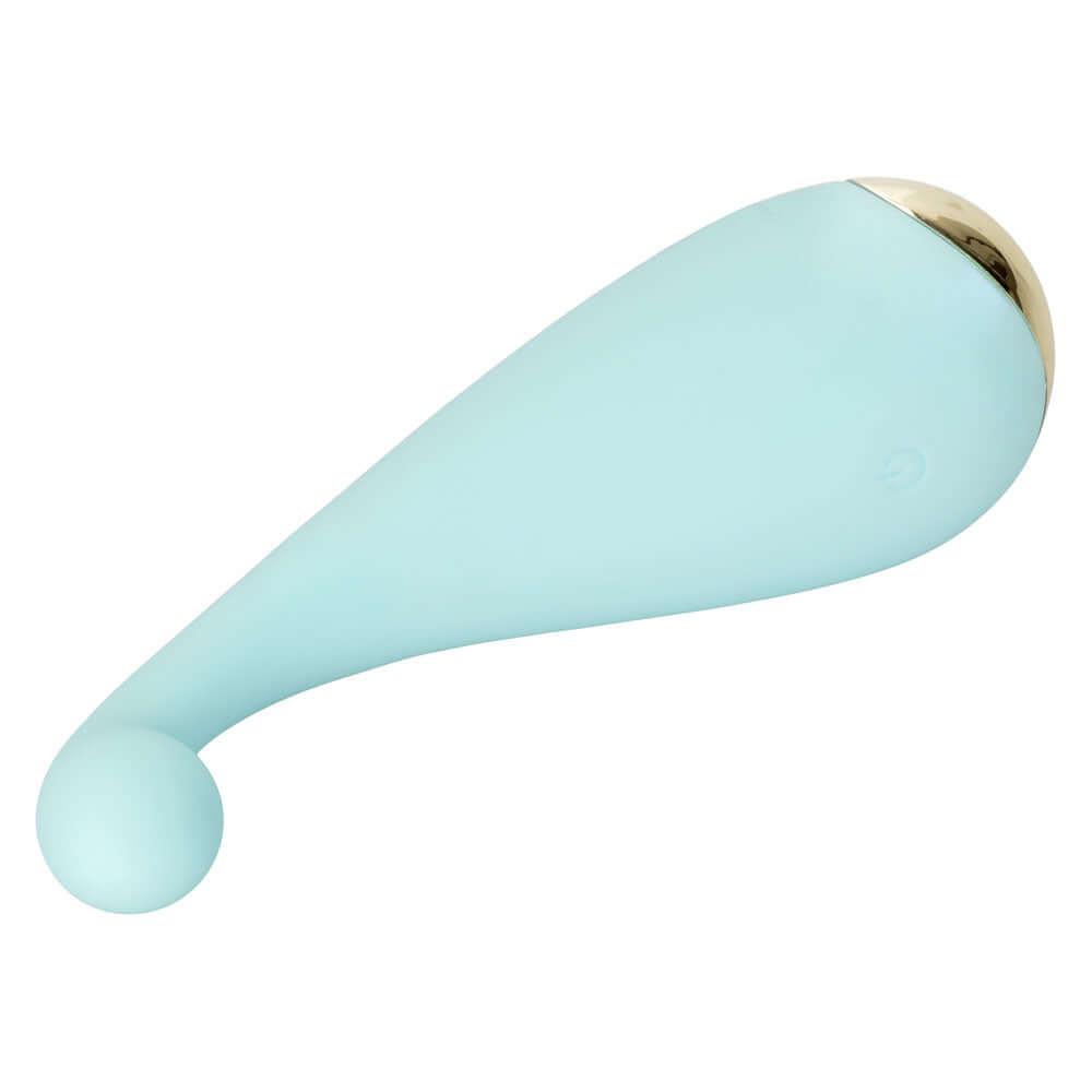 Slay Thrill Me Clitoral Massager in soft blue with gold accents for targeted stimulation and portable pleasure.
