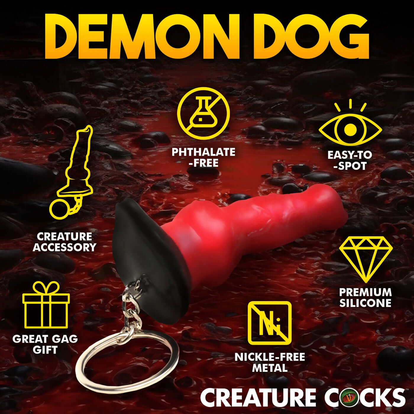 Hell Hound Red Keychain - Phthalate-Free, Easy to Spot, Premium Silicone - Creature Cocks