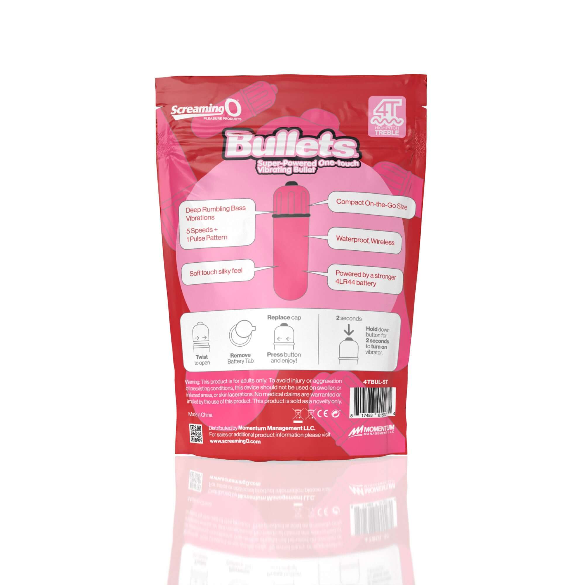 Screaming O 4t - Bullet - Super Powered One Touch Vibrating Bullet - Strawberry-0