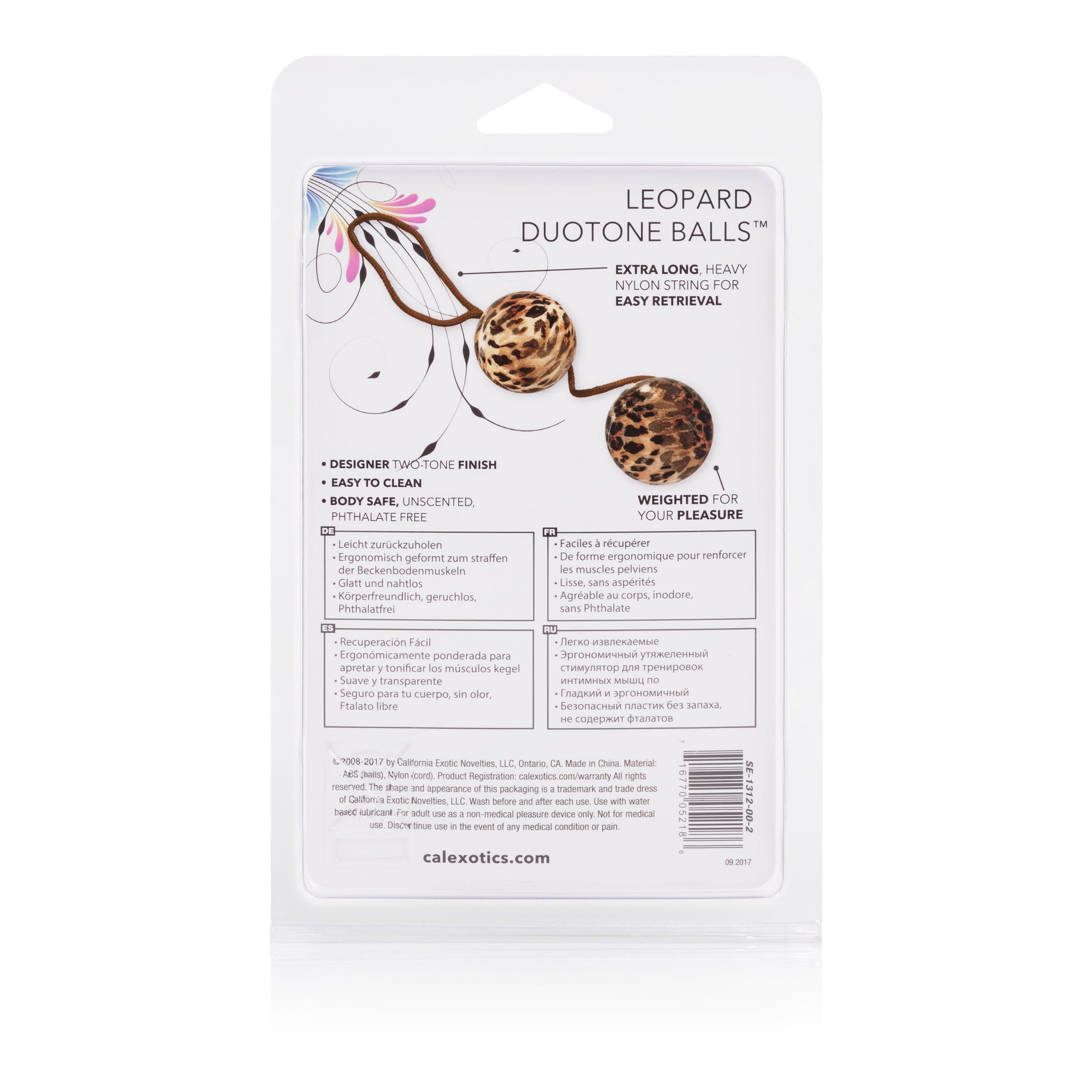 The Leopard Duo Tone Balls packaging showcasing stylish design and features for intimate wellness.