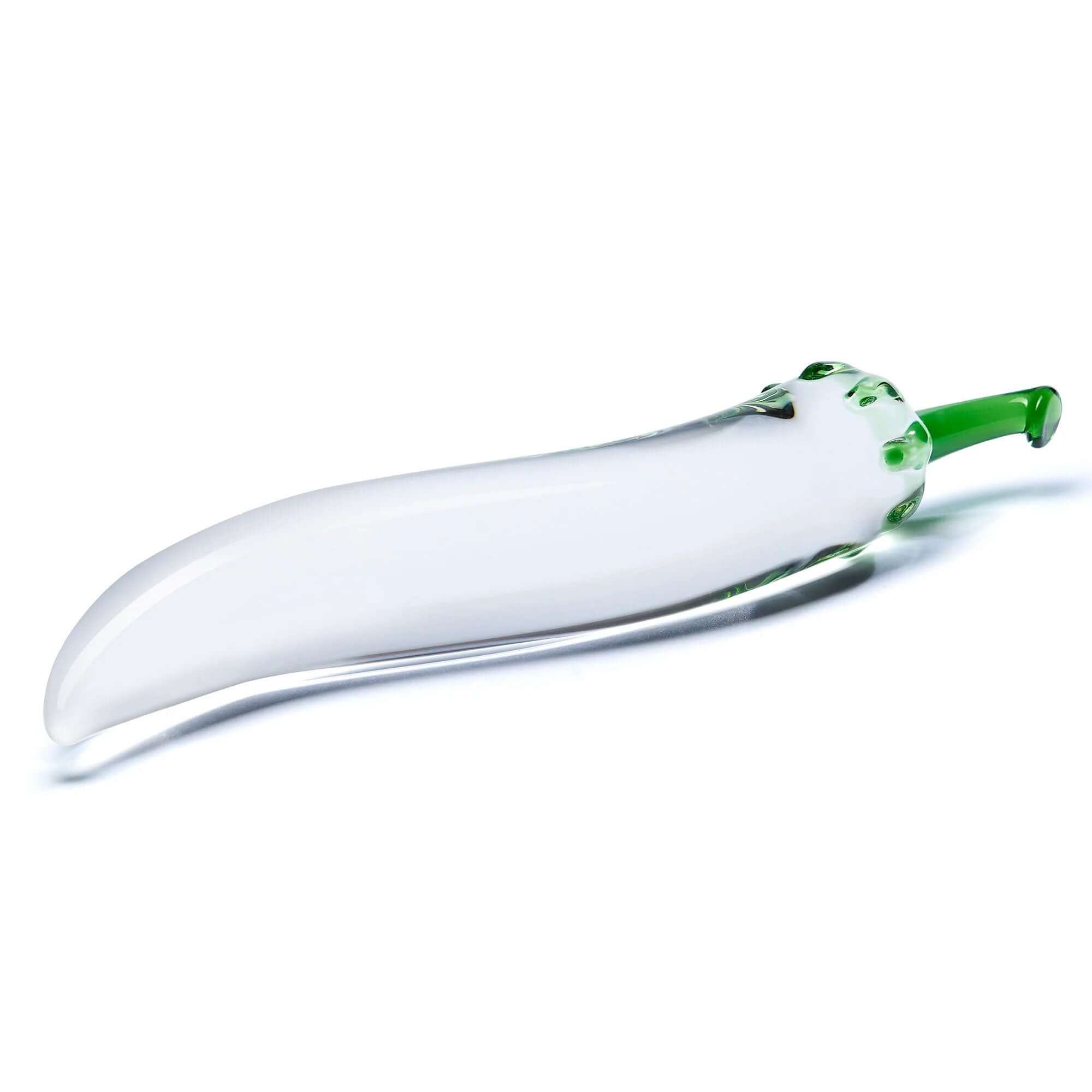 Glass Naturals Chili Pepper Dildo - curvaceous silhouette, pointed tip, discreet toy with green stem for unique pleasure and stimulation