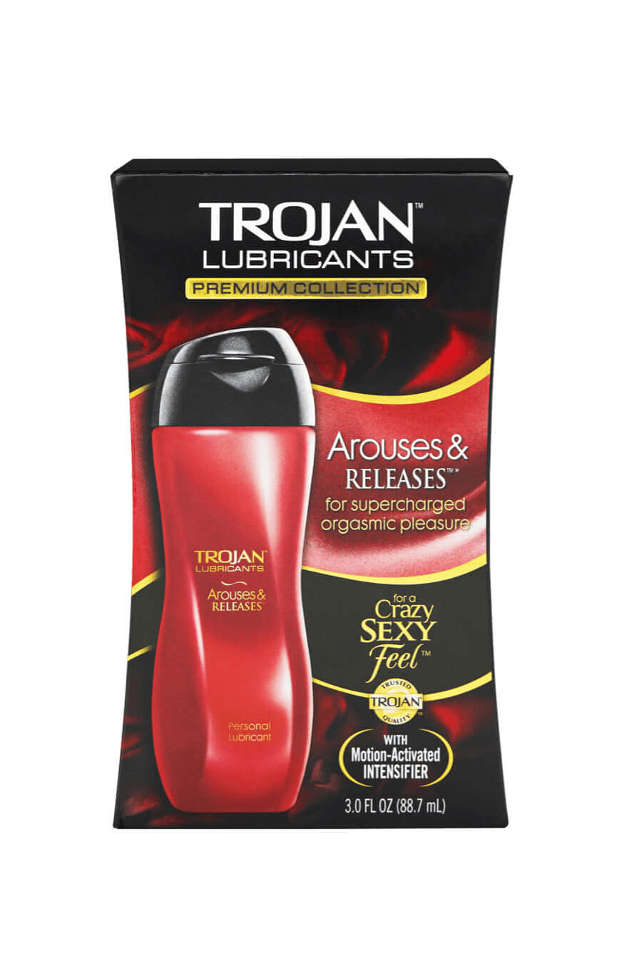 Trojan Arouses & Releases Lubricant 3 Oz bottle with premium packaging for enhanced pleasure.