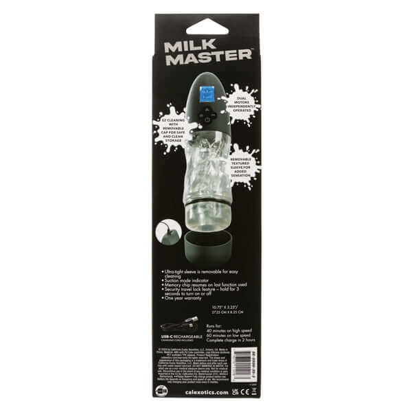 Milk Master Extreme Automatic Milker Black packaging showcasing features and instructions for use.