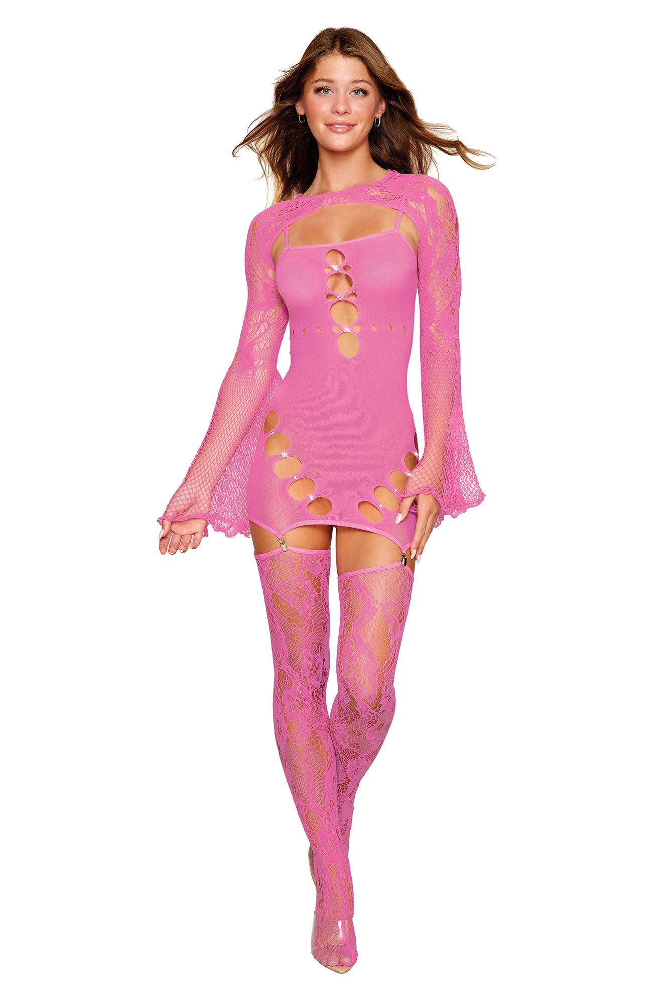 Garter Dress With Thigh High and Shrug - One Size  - Milkshake Pink-1
