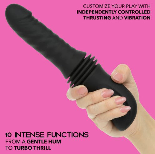 Overdrive Waterproof Thruster Sex Machine Black with independently controlled thrusting and vibration features.