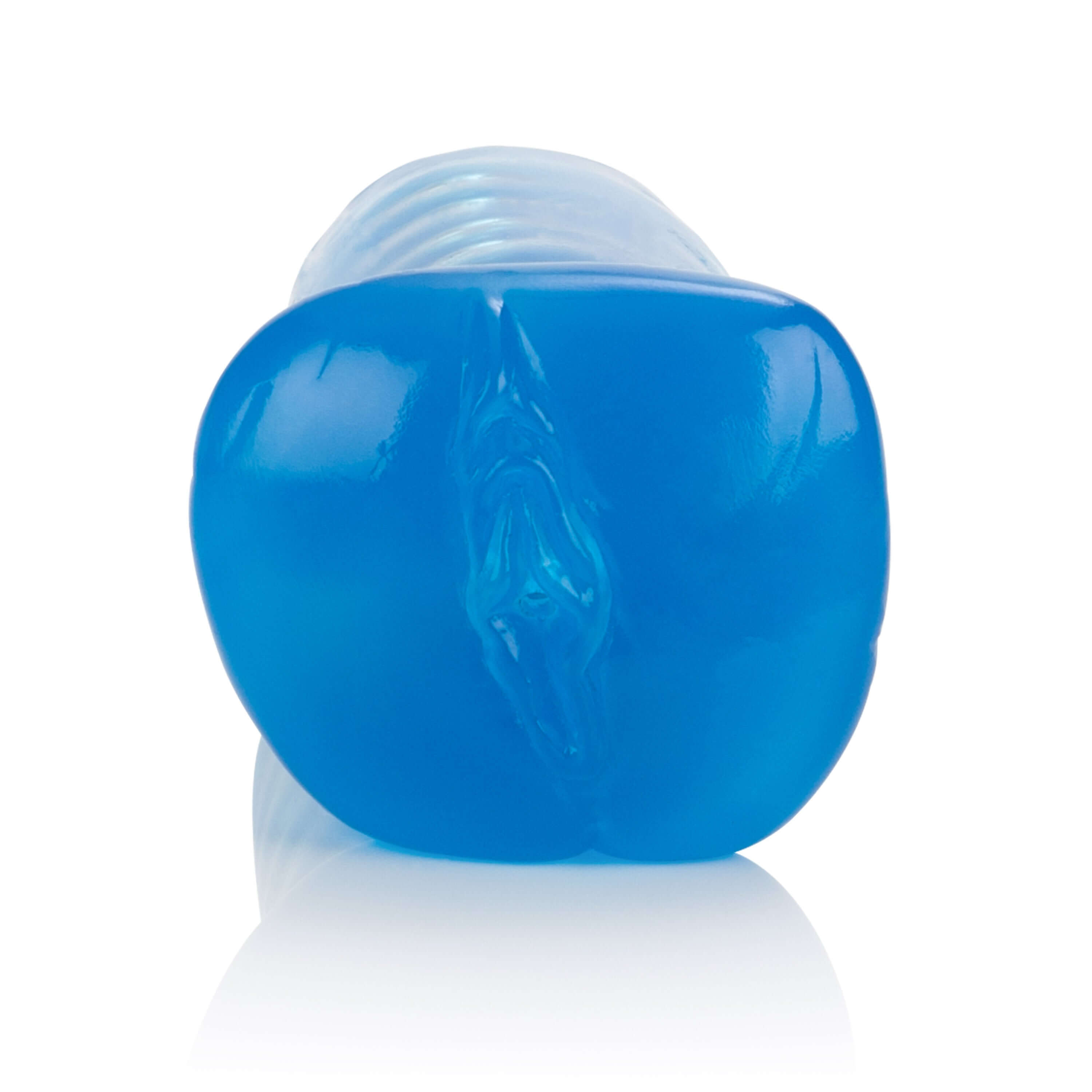 Beaded Masturbator Blue Basic Essentials, soft and stretchy stroker with ridged internal chamber and stimulating beads.