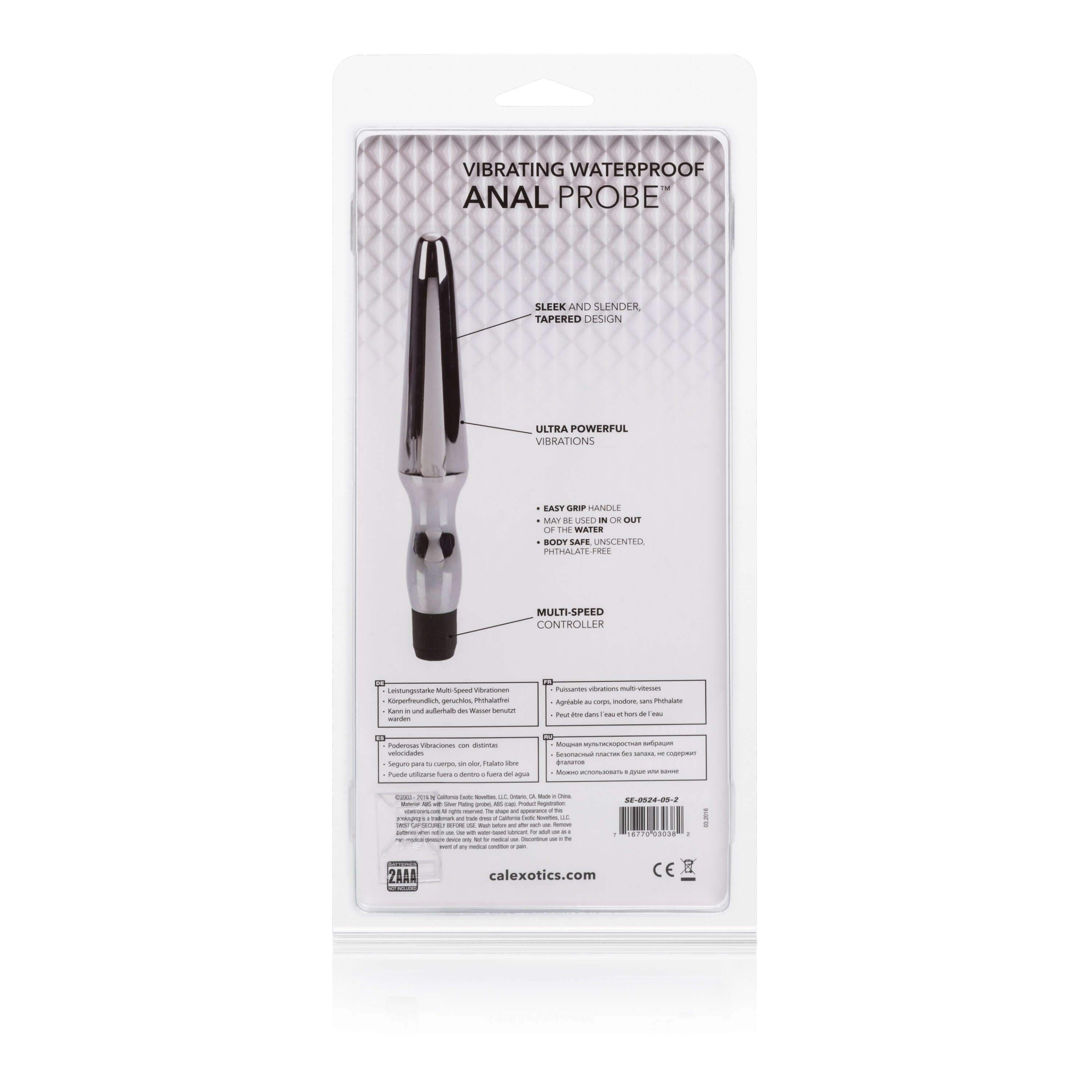 Fujikos Waterproof Anal Probe Silver packaging featuring a sleek vibrating anal probe with powerful performance details.