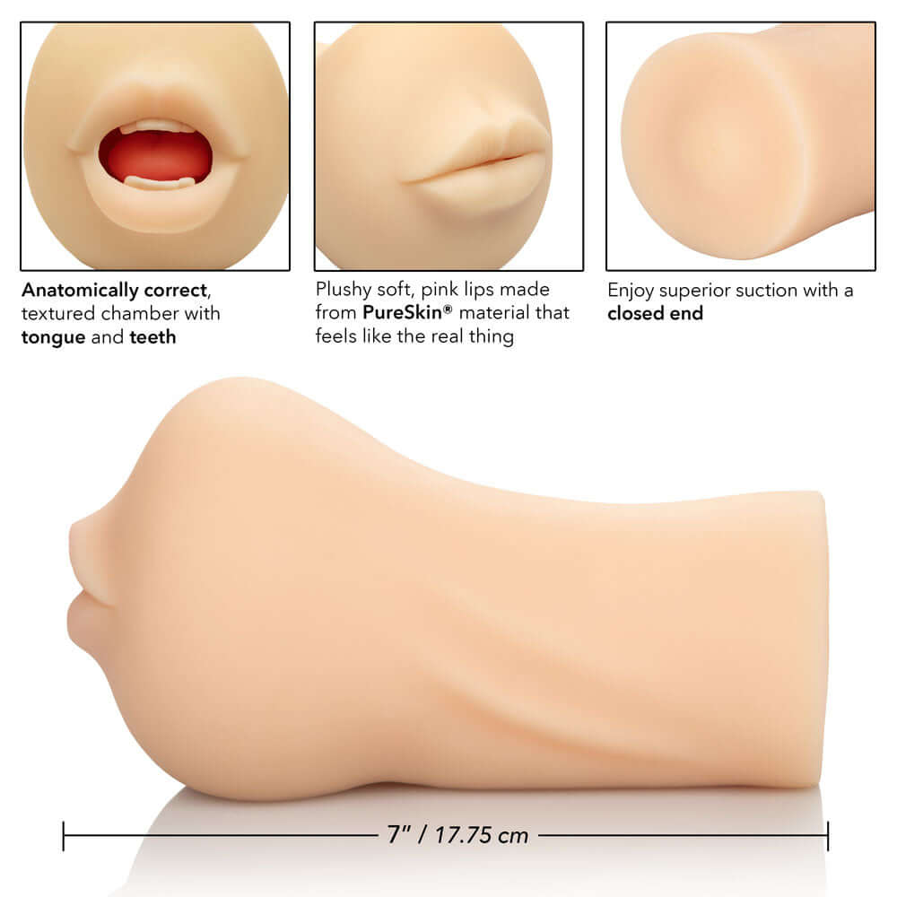 Stroke It Mouth Masturbator Ivory showcasing anatomically correct design, plush lips, and textured chamber for enhanced pleasure.