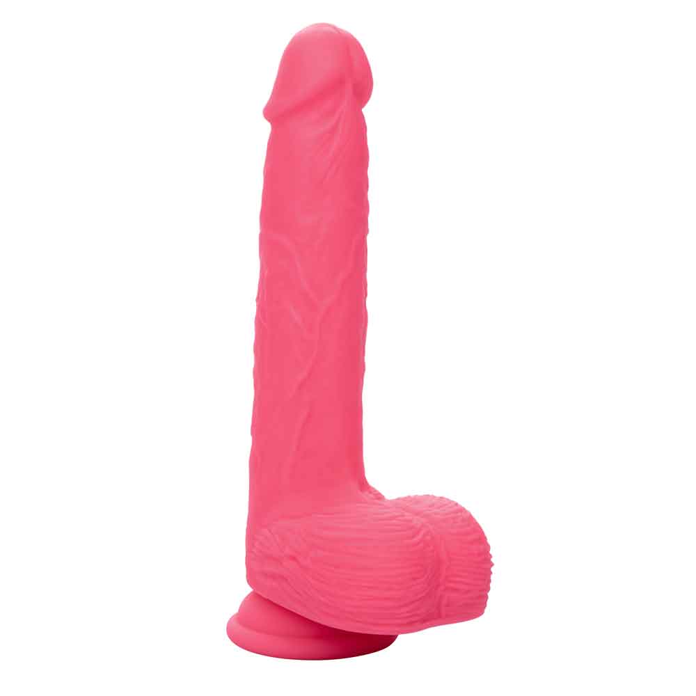 Pink rechargeable rumbling and thrusting silicone stud, 7 inches, realistic design with deep rumbling sensation and dynamic thrusting action.
